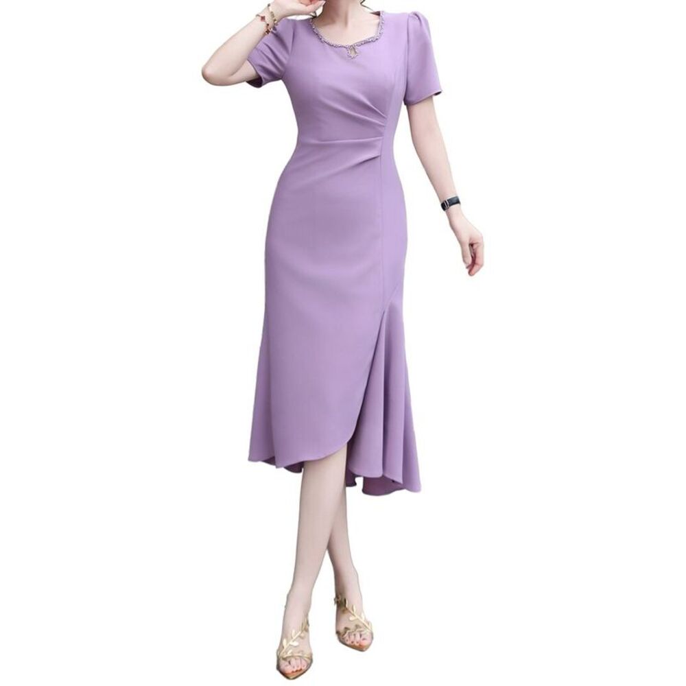 Burryco Womens  Short Sleeve Midi Dress, Purple